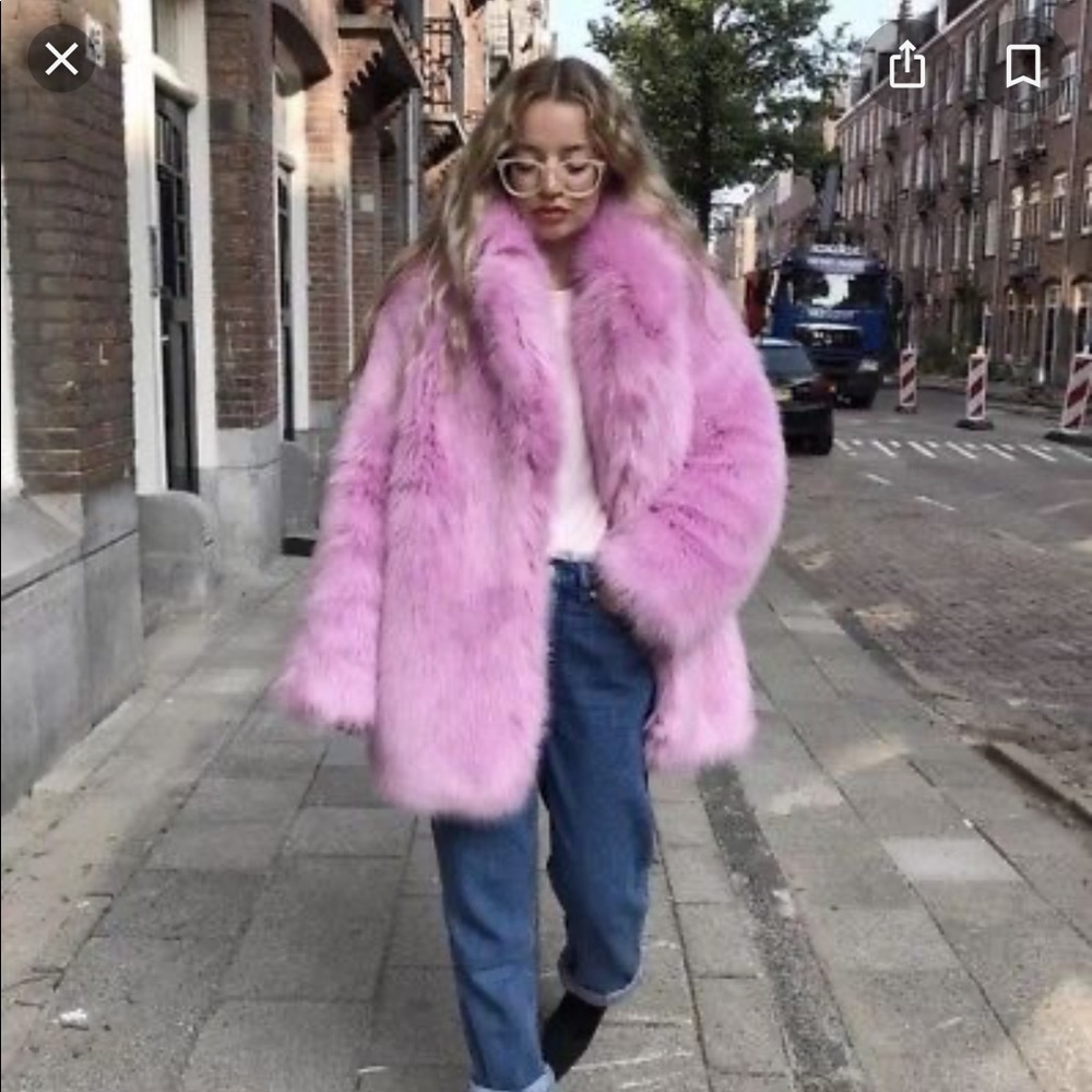 H&M faux pink fur coat